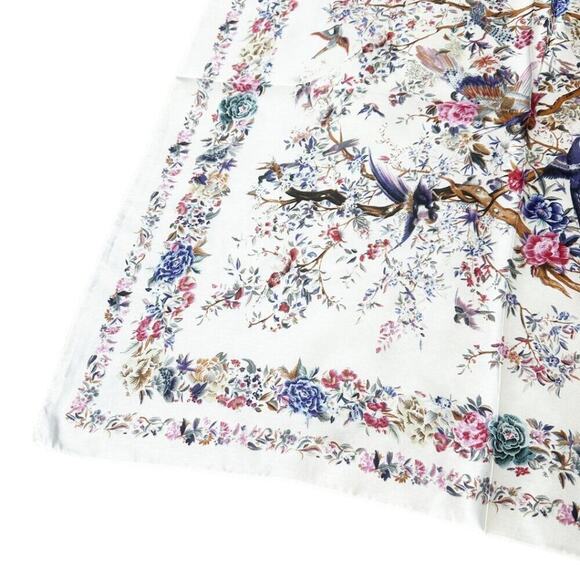 2/$30 NEW Cream Bird Floral Flower Printed Silky Fashion Scarf - Picture 7 of 14
